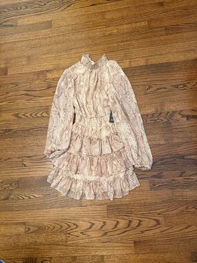 Express Snake-Print Ruffled Long-Sleeve Dress